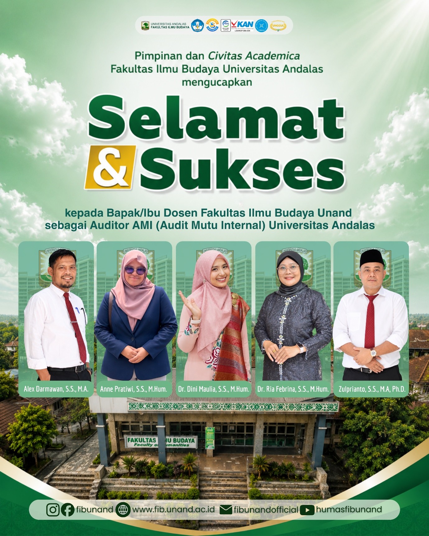 Lima Dosen FIB Unand Resmi Menjadi Auditor Audit Mutu Internal Universitas Andalas 2026